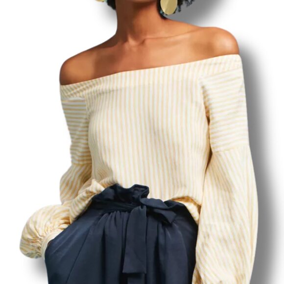 Maeve Tops - Maeve by Anthropologie Clotille Off-The-Shoulder Blouse Yellow White Size 16